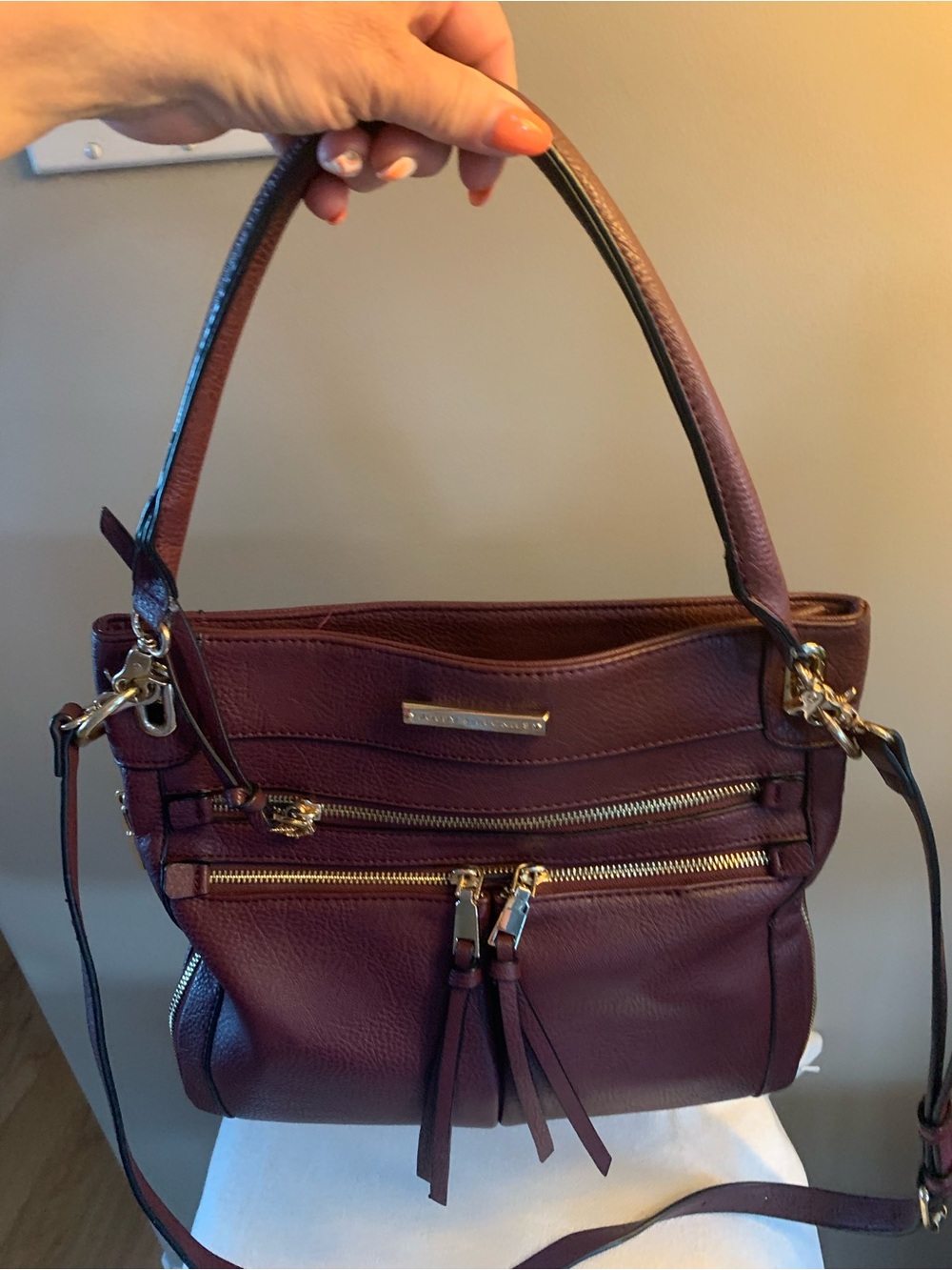 Poppy & Peonies Burgundy Leather Satchel with Gold Hardware